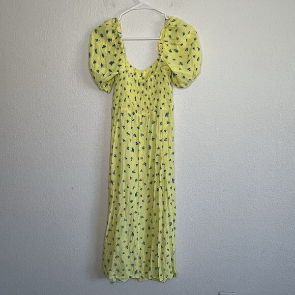 Faithfull the Brand Bette Midi Dress Luda Floral Yellow Medium Cottagecore E27 - Picture 6 of 8